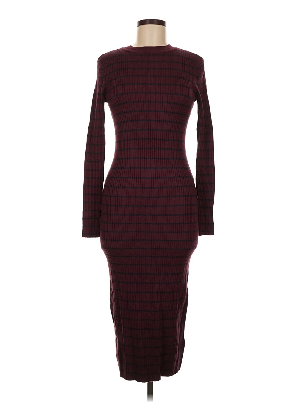 Abercrombie and Fitch Ribbed Long Sleeve Bodycon Dress - Burgundy